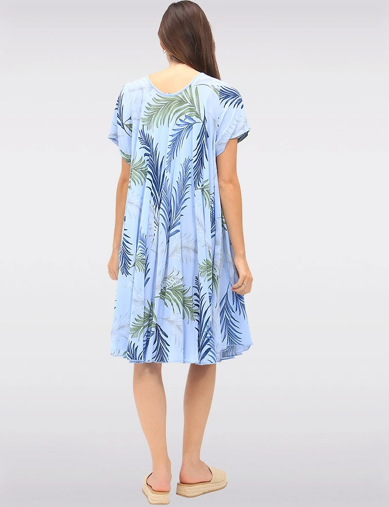 Robe Fluide à Manches Courtes avec Imprimé Feuilles Tropicales par Froccella