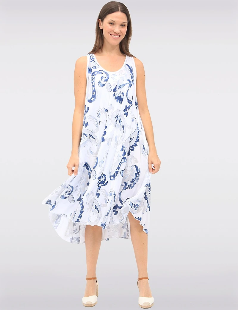 Robe Évasée Légère Sans Manches à Imprimé Paisley & Ourlet Arrondi par Froccella