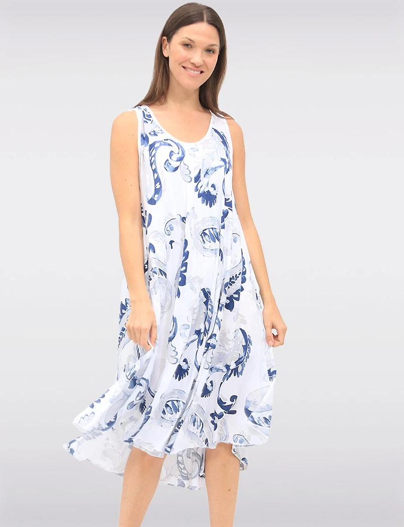 Robe Évasée Légère Sans Manches à Imprimé Paisley & Ourlet Arrondi par Froccella