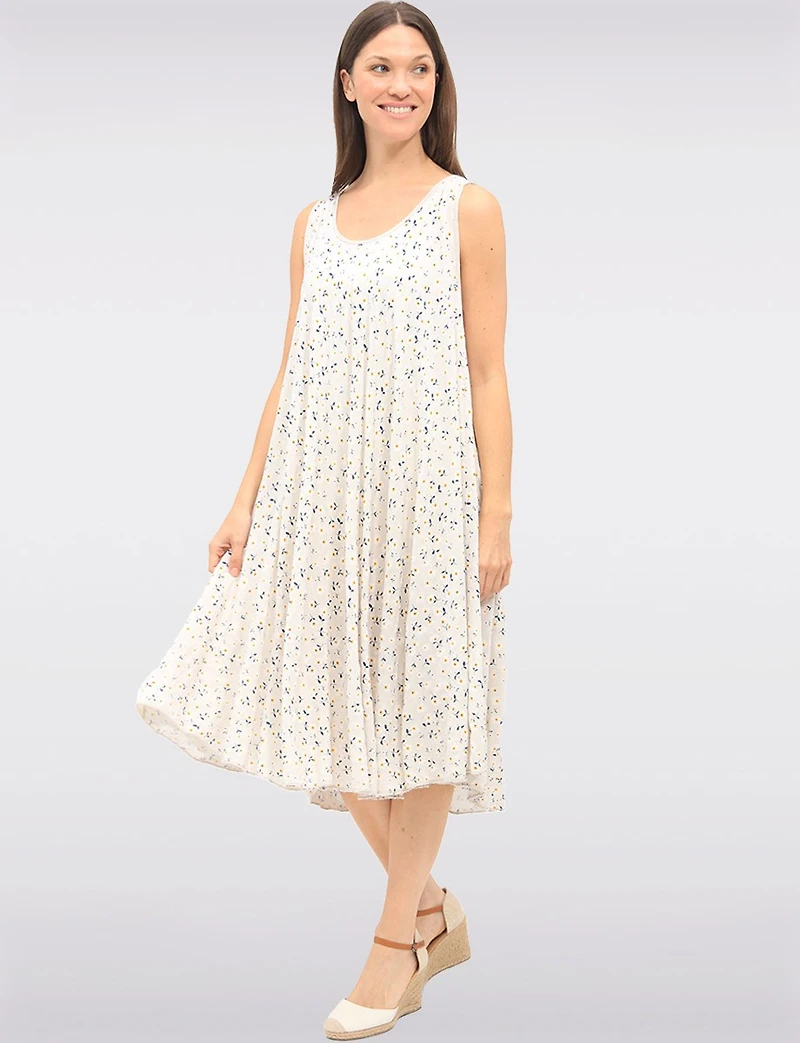 Robe Sans Manches avec Ourlet Arrondi et Motif de Petites Fleurs par Froccella