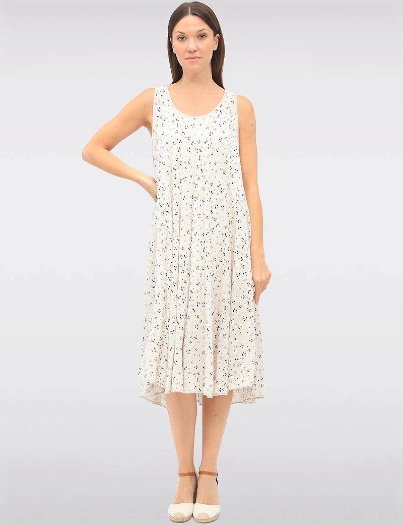Robe Sans Manches avec Ourlet Arrondi et Motif de Petites Fleurs par Froccella
