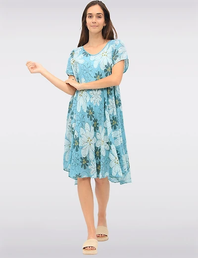 Robe Fluide en Coton avec Manches Courtes et Imprimé Floral par Froccella