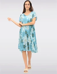 Robe Fluide en Coton avec Manches Courtes et Imprimé Floral par Froccella