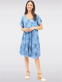 Robe Évasée en Coton à Manches Courtes & Imprimé Floral Abstrait par Froccella