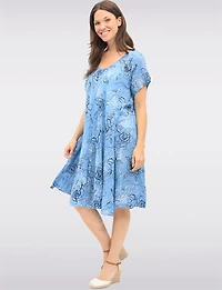 Robe Évasée en Coton à Manches Courtes & Imprimé Floral Abstrait par Froccella