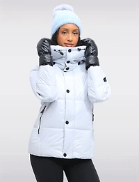 Doudoune Courte Vegan Bleu Clair Tendance Avec Capuche Amovible Par Oxygen