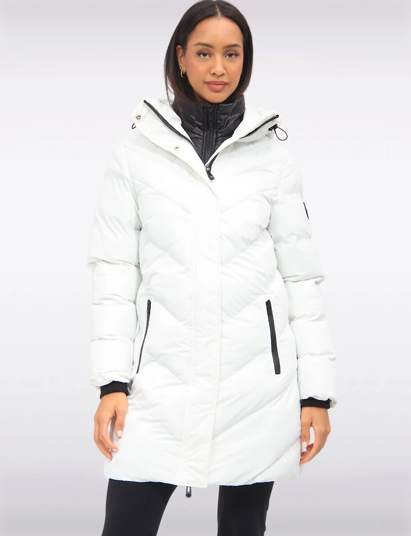 Doudoune Mi-longue Matelassée en Eco-down Vegan Imperméable À Capuche Par Oxygen