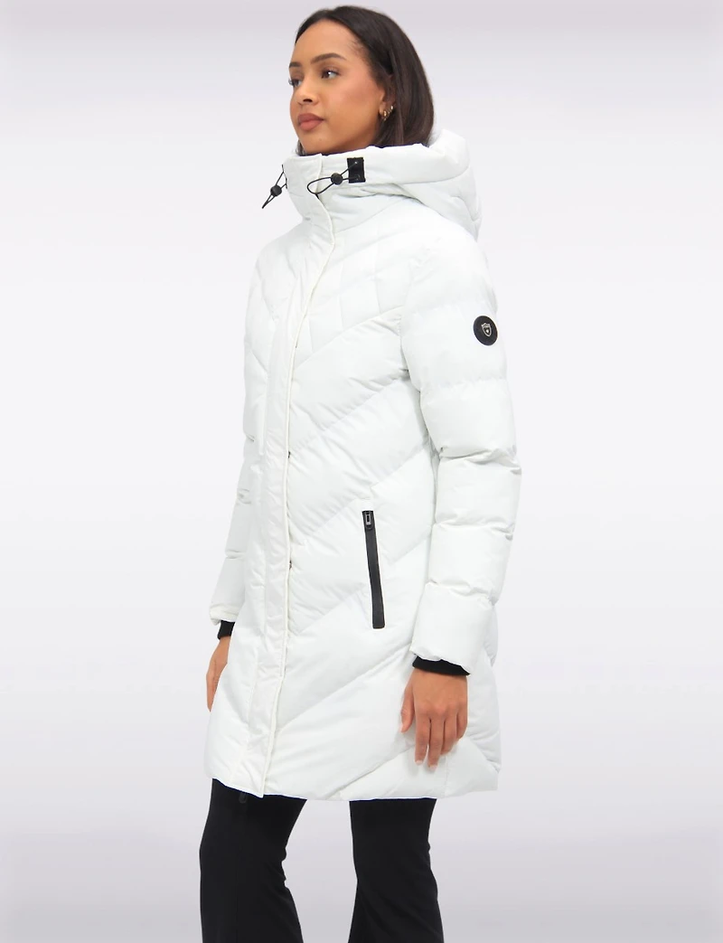 Doudoune Mi-longue Matelassée en Eco-down Vegan Imperméable À Capuche Par Oxygen