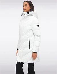 Doudoune Mi-longue Matelassée en Eco-down Vegan Imperméable À Capuche Par Oxygen