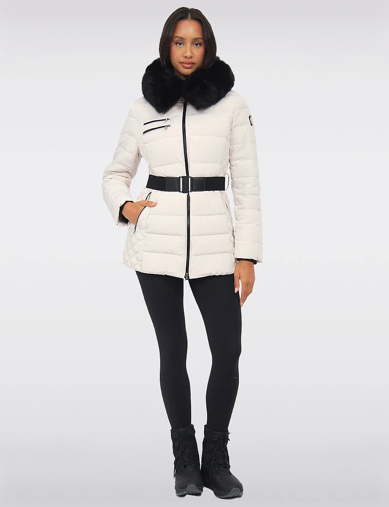 Manteau Polyloft Jennsen Ceinturé Matelassé Bordé De Fausse Fourrure Par Saki