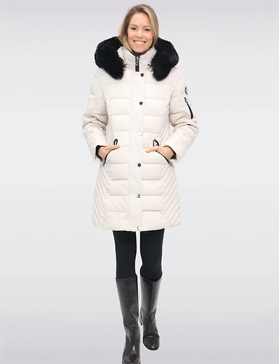 Manteau Doudoune Eco-Duvet Cire Avec Capuchon & Fourrure Vegan Amovible par Saki