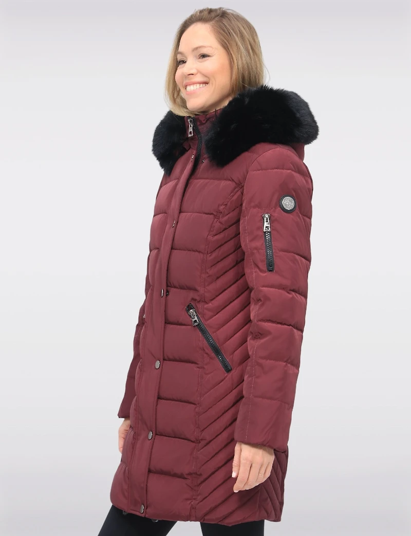 Manteau Doudoune Eco-Duvet Cire Avec Capuchon & Fourrure Vegan Amovible par Saki