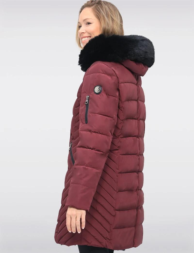 Manteau Doudoune Eco-Duvet Cire Avec Capuchon & Fourrure Vegan Amovible par Saki