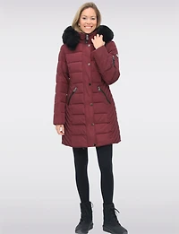 Manteau Doudoune Eco-Duvet Cire Avec Capuchon & Fourrure Vegan Amovible par Saki