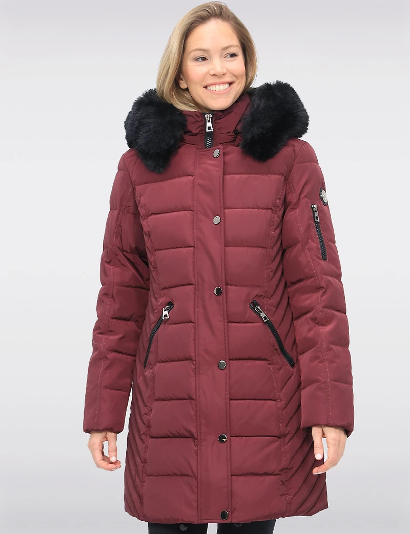 Manteau Doudoune Eco-Duvet Cire Avec Capuchon & Fourrure Vegan Amovible par Saki