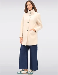 Manteau Zoe Coupe Droite en Laine Mélangée Col Haut & Boutonnage Simple Par Saki