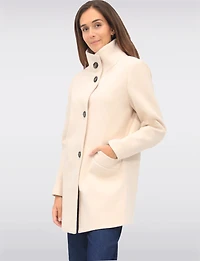 Manteau Zoe Coupe Droite en Laine Mélangée Col Haut & Boutonnage Simple Par Saki