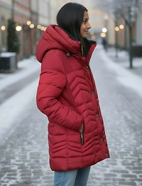 Doudoune Anne Polyloft® Matelassée Chevron Capuche Taille Accordéon Par Saki