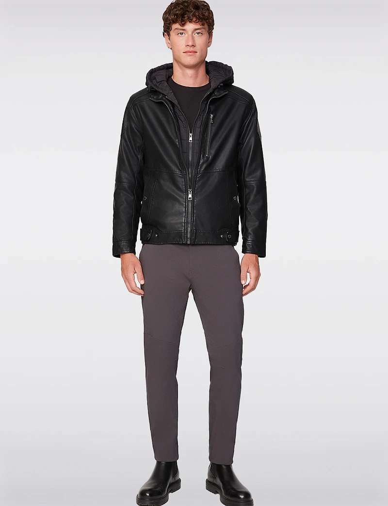 Veste Moto Homme en Cuir Vegan avec Capuche Détachable par Projek Raw