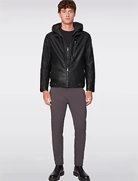 Veste Moto Homme en Cuir Vegan avec Capuche Détachable par Projek Raw