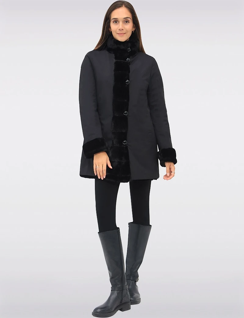 Stella Manteau Réversible Avec Fausse Fourrure Vegan Et Côté Lisse Par Saki