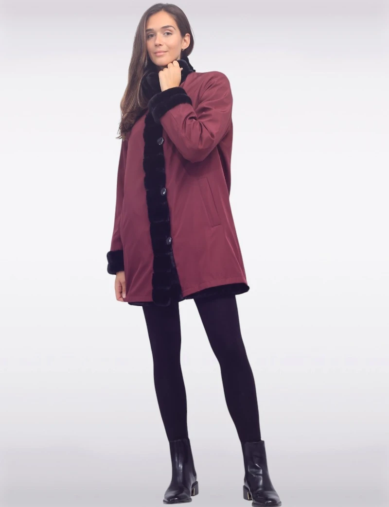 Stella Manteau Réversible Avec Fausse Fourrure Vegan Et Côté Lisse Par Saki