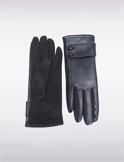 Gants en Simili Cuir Tendance Avec Patte à Bouton & Coutures Décoratives