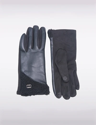 Gants Élégants en Suédine avec Dos en Simili-cuir et Bordure en Sherpa