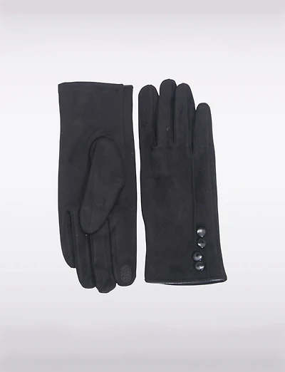 Gants en Suéde Synthétique Avec Boutons Décoratifs & Compatibilité Écran Tactile