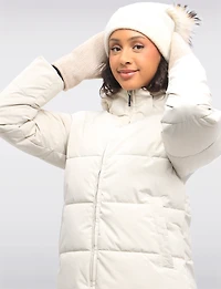 Tuque Douce en Maille Côtelée, Revers et Pompon en Véritable Fourrure Amovible