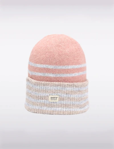 Tuque d’Hiver Rayée Bicolore en Tricot Double Couche avec Revers Haut