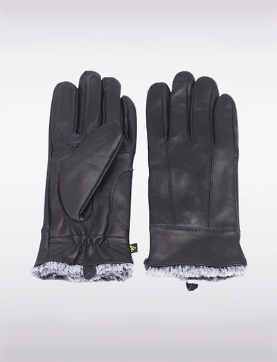 Gants Stylés en Cuir Véritable Doublure Fausse Fourrure & Détails de Couture