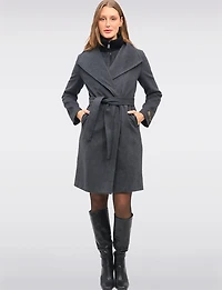 Manteau Long en Mélange de Laine à Col Revers Plastron & Ceinture par Sicily