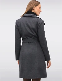 Manteau Long en Mélange de Laine à Col Revers Plastron & Ceinture par Sicily