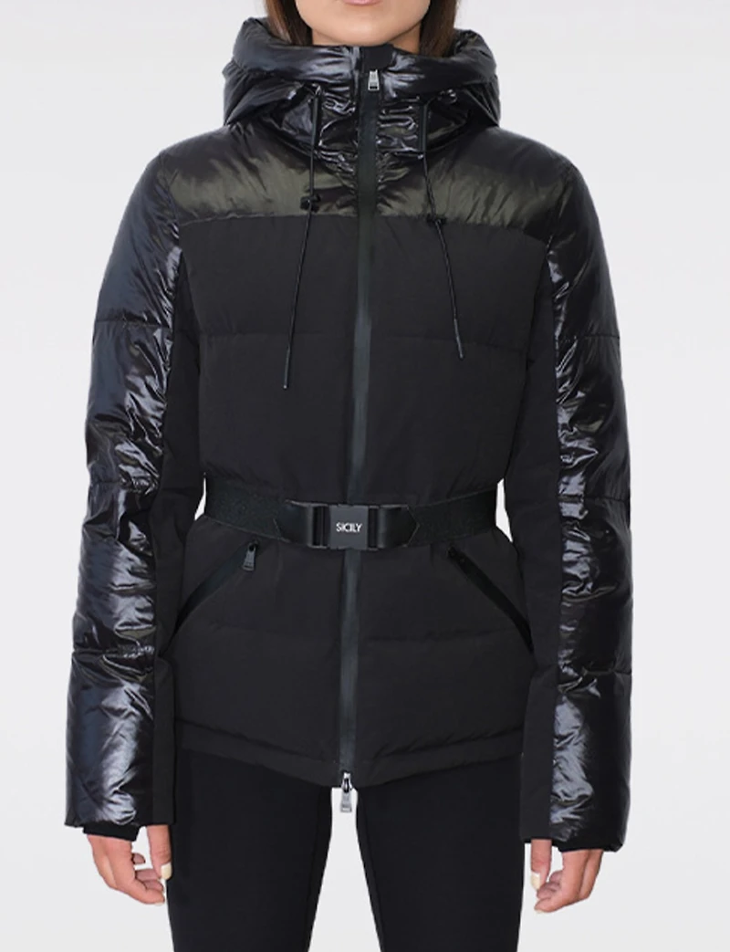 Veste Matelassée Mate & Cire Chic Court avec Ceinture par Sicily