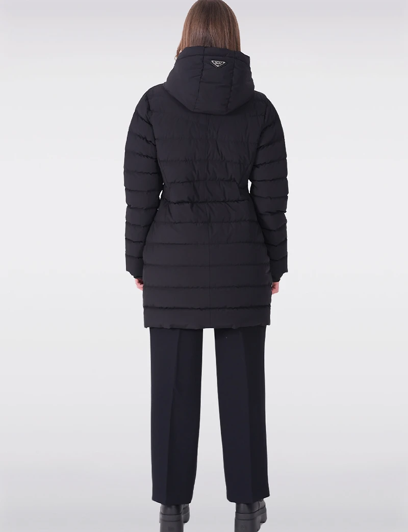 Veste Bouffante à Capuche Amovible en Duvet Long Ajustée Zippée par Sicily