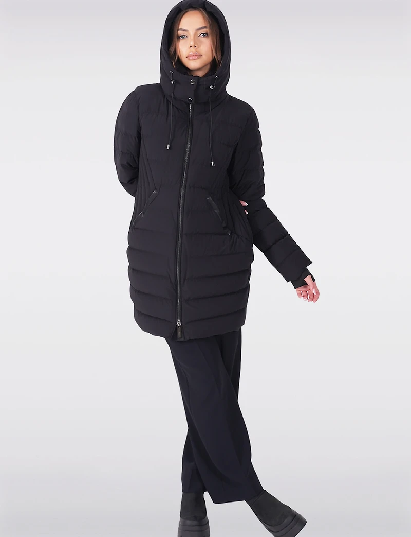 Veste Bouffante à Capuche Amovible en Duvet Long Ajustée Zippée par Sicily