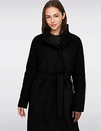 Manteau Chic Coupe Ajustée À Col Haut en Laine Mélangée Avec Ceinture Par Only
