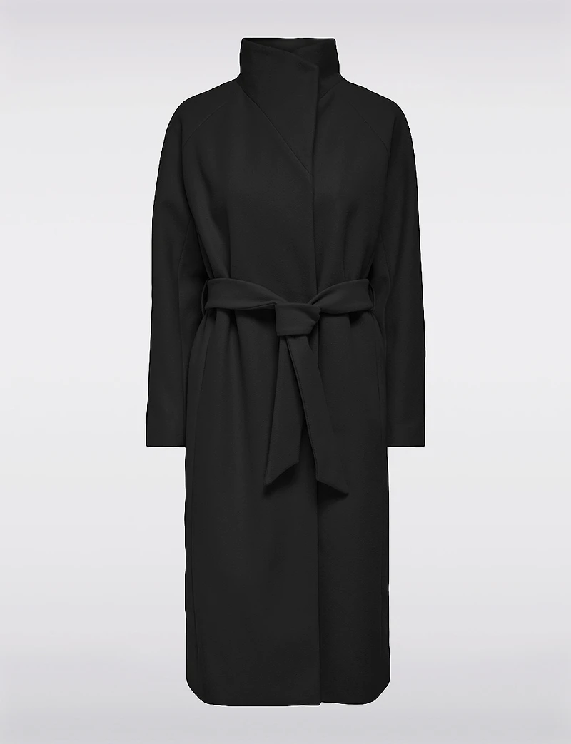 Manteau Chic Coupe Ajustée À Col Haut en Laine Mélangée Avec Ceinture Par Only