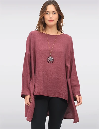 Tunique Fluide Asymétrique Froissé avec Manches Longues et Collier par Froccella