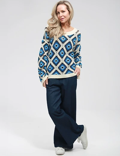 Haut en Crochet Vintage Chic à Manches Longues Poignets Évasés par Point Zero