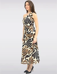 Robe Asymétrique Évasée À Imprimé Abstrait & Fermeture Latérale Par Point Zero
