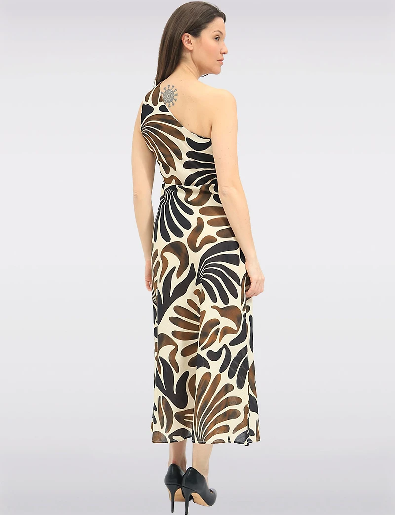 Robe Asymétrique Évasée À Imprimé Abstrait & Fermeture Latérale Par Point Zero