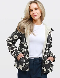 Veste Coupe-vent Vegan À Capuche Motif Floral Noir Et Blanc Par Point Zero