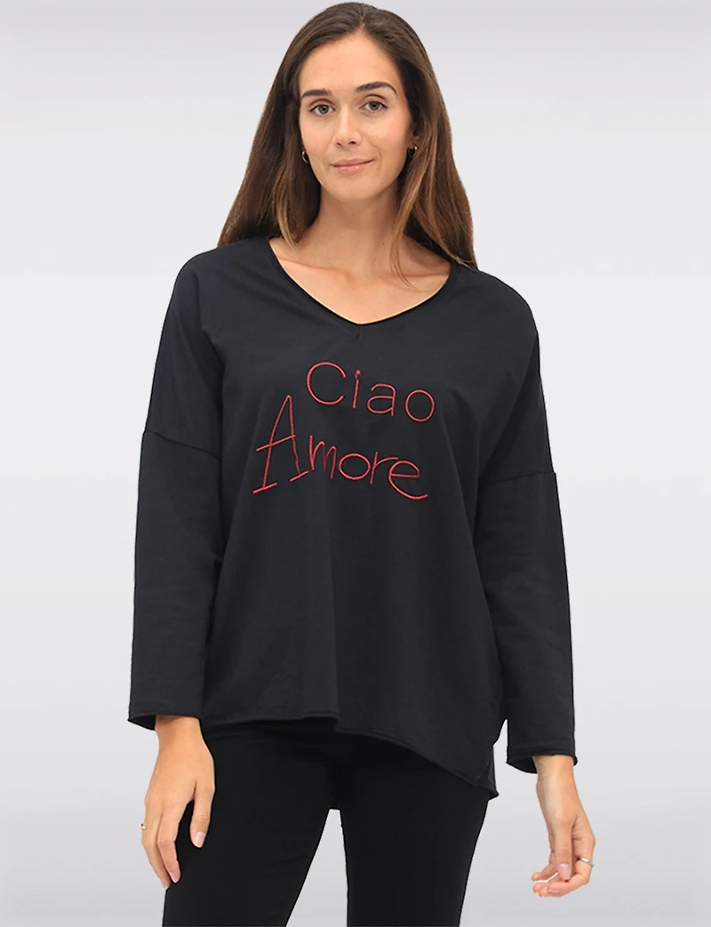 Haut Amore Brodé V-Neck Boxing day Deals par Froccella | Manteaux Manteaux