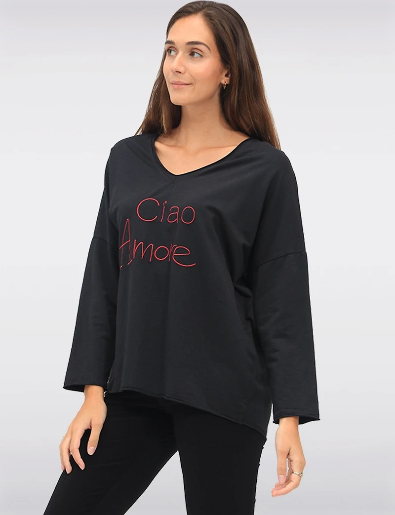 Haut Amore Brodé V-Neck Boxing day Deals par Froccella | Manteaux Manteaux