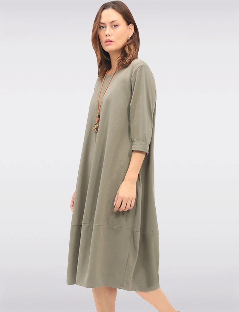 Robe Longue Chic en Coton avec Collier et Manches Trois-Quarts par Froccella