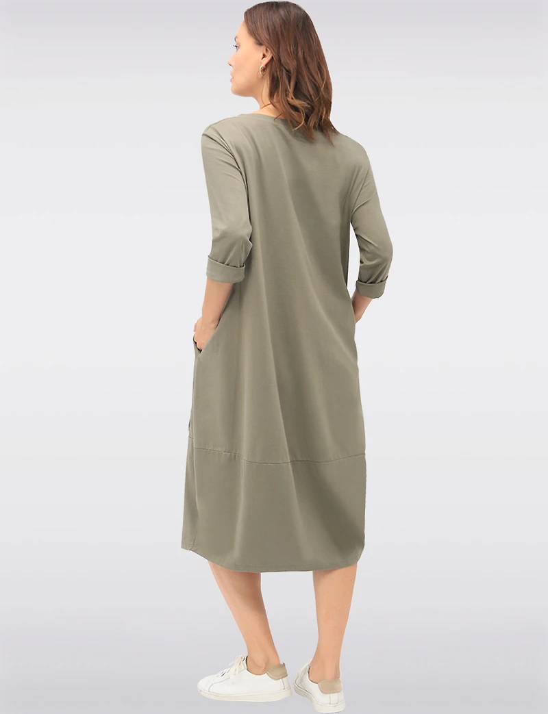 Robe Longue Chic en Coton avec Collier et Manches Trois-Quarts par Froccella