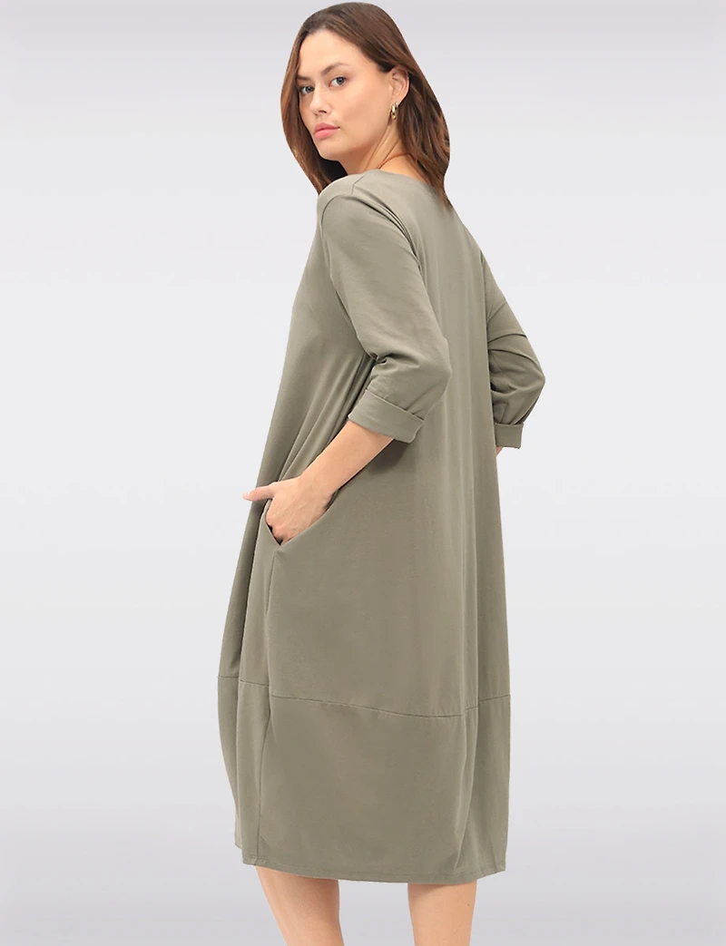 Robe Longue Chic en Coton avec Collier et Manches Trois-Quarts par Froccella