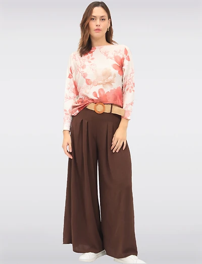 Pantalon Extensibles Fluide à Jambes Larges avec Ceinture par Froccella